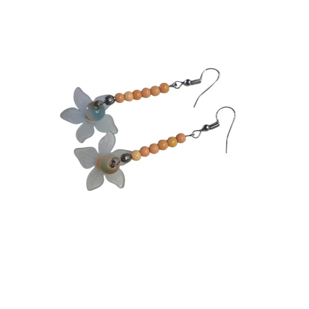 My Flower Earrings - Simple Design with Floral Motif and Beads as Described