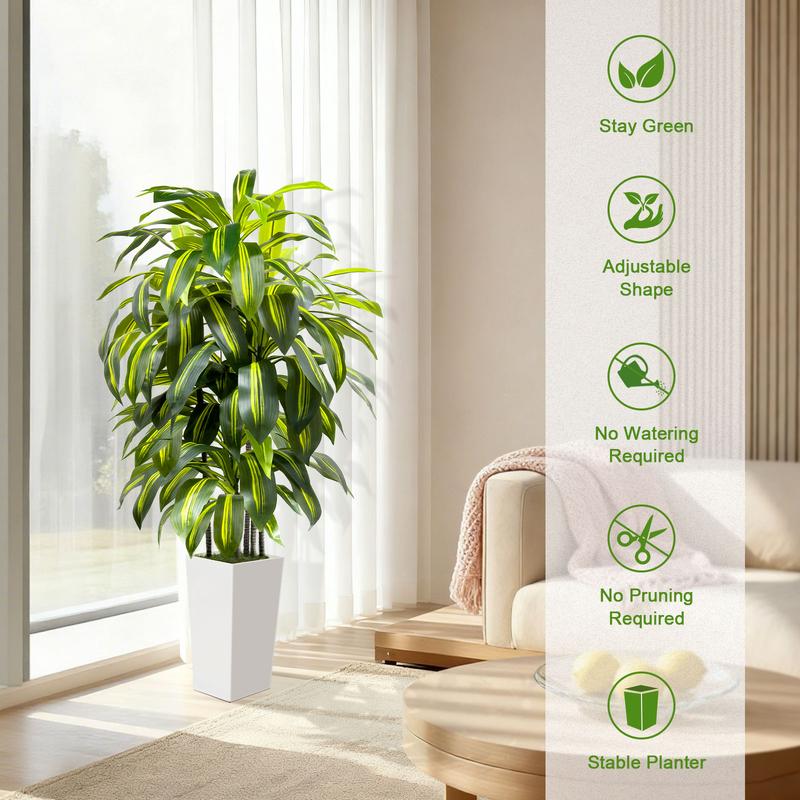 5FT 6FT Artificial Dracaena Tree – Tall Fake Indoor Floor Plant with Black or White Planter – Large Faux House Plants for Living Room Bedroom Office Home Decor, Gift Idea for Housewarming & Home Decorations