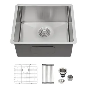 Logmey 21x18 Undermount Bar Sink,16 Gauge Heavy-Duty Stainless Steel Handmade Small Kitchen Sink,Scratch-resistant,Easy Clean,21x18x9 Single Bowl Utility Sink for RV & Prep Station