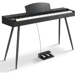 Glarry 88-Key Weighted Action Electronic Piano with 3-Pedal Unit, Removable Stand, Stereo Headphones, Compact Design & MIDI Connection, Wood Grain Black