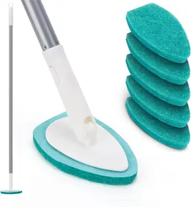 Shower Scrubber with Long Handle (47"), Bathtub & Tile Cleaning Brush with 6 Replaceable Pads, Bathroom Cleaning Tool for Tub, Wall & Floor