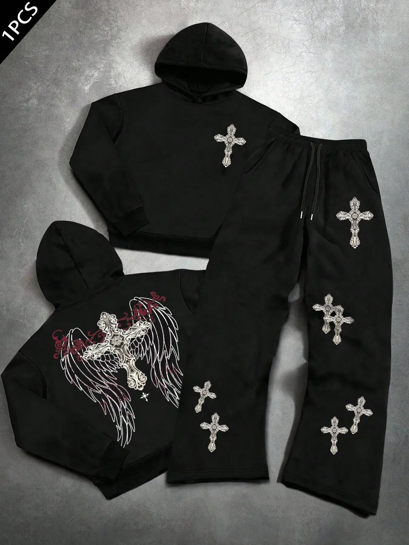 Men's Street Style Hoodie & Pants Set, Long Sleeve Fitted Top, Fall Winter, Halloween Theme Clothing for Men