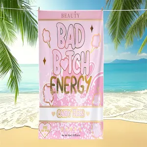 1Pcs "Bad Bitch Energy" Pink Candy Floss Print Beach Towel, Soft Quick-Dry Pool Towel, Lightweight Camping Towel, Multi-Use Bath Towel Blanket, Perfect for Beach, Pool Party, Camping, Travel & Summer Outdoor Activities, Quick Drying Towel, Absorbent Towel
