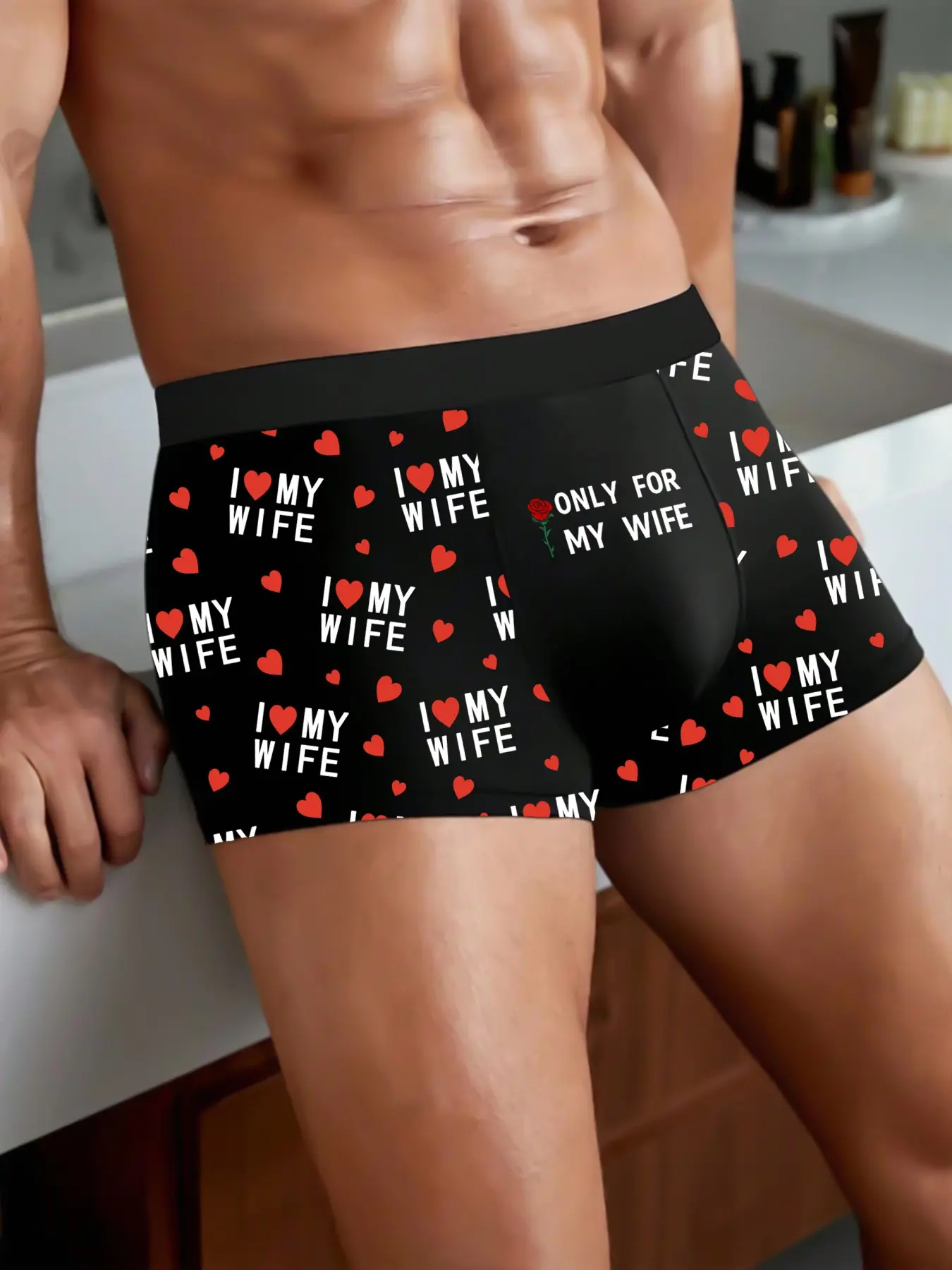Men's I Love My Wife Print Briefs, Heart Print Boxers, Underwear Boxer Briefs, Comfortable Casual Underwear, Underwear All Seasons, Soft Skin-Friendly Elasticity, Elasticity Design Underwear, All-Season Fitted Panties, Practical Gift Choice