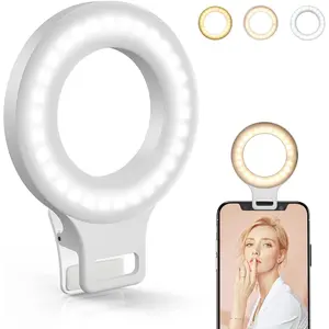 Clip on Ring Light,  Rechargeable 60 LED Selfie Ring Light for Phone, Laptop, Tablet (3 Models, 5 Level Brightness)