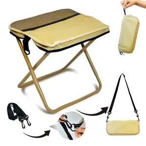 Portable Outdoor Folding Chair with Shoulder Strap Ultra Light 1.2 lbs Max Load 500lbs Two Side Pockets Velcro Storage for Queuing Fishing Hiking BBQ Parties Elderly Camping Equipment Supplies