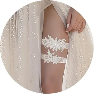 Elegant Wedding Garter Set for Bride with Floral Lace & Imitation Pearls - Versatile for Weddings & More - Hand Wash Only