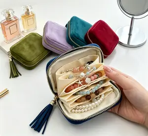 Soft Velvet Mini Jewelry Case, Travel Portable Zipper Earring Ring Organizer, Scratch-Proof Protection Small Jewellery Box, Gift for Women Girls, Aesthetic Storage for Necklaces Bracelets, Cute Compact Holder for Home & On-the-Go Use