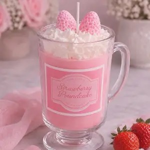 Strawberry pound cake candle: Dessert shaped, whipped cream swirls