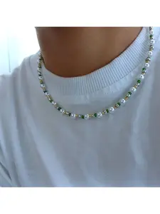 Leisure imitation pearl handcrafted beaded men's necklace - daily accessory, neutral jewelry item