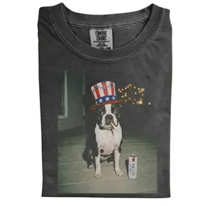 Patriotic Boston Terrier Party Dog T-Shirt, Vintage 90s Funny Meme Tee, 4th of July Streetwear Graphic, Unisex Fit Design, Gift for Dog Lovers