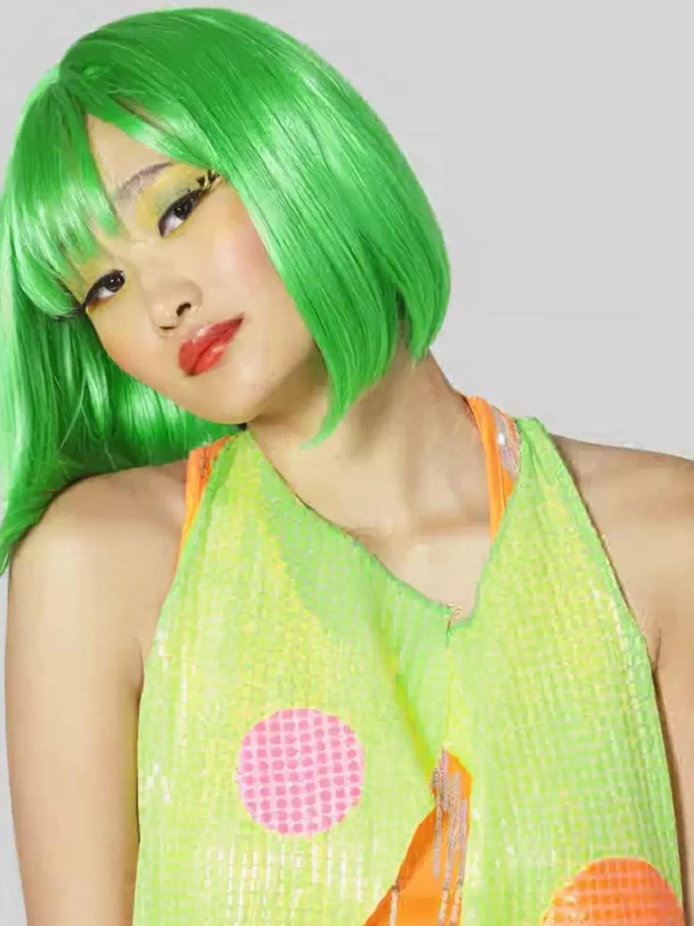 Fashion Lady Short Straight Flat Bangs Bob Wig (Green)