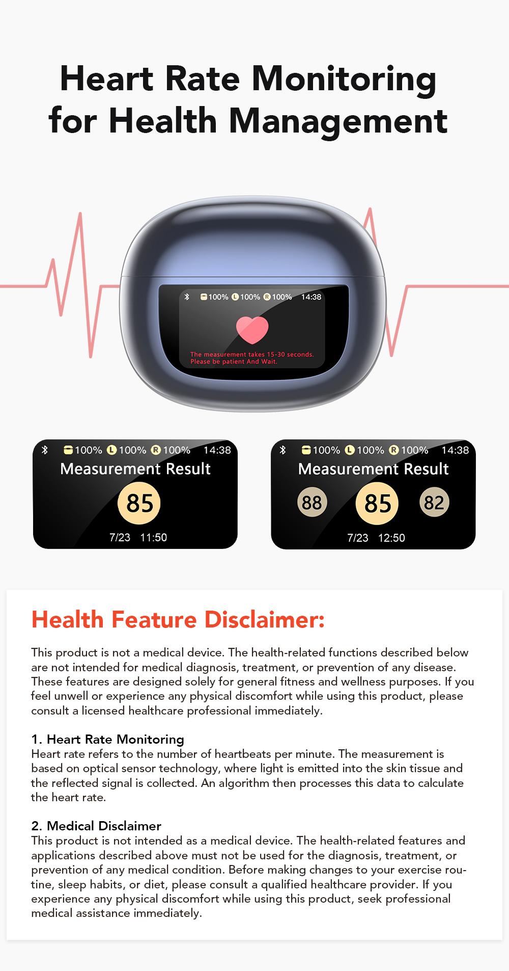 MINISO MS212 Clip-On Ear Headphones with Heart Rate Monitoring Wireless Audio Headphones for Music & Phone Calls, IPX5 Sport Waterproof & Sweatproof, with LCD Full Color Touch Screen, Bluetooth 6.0 Headsets, Heart Rate Health Management MINISO MS212 Clip-On Ear Headphones with Heart Rate Monitoring Wireless Audio Headphones for Music & Phone Calls, IPX5 Sport Waterproof & Sweatproof, with LCD Full Color Touch Screen, Bluetooth 6.0 Headsets, Heart Rate Health Management