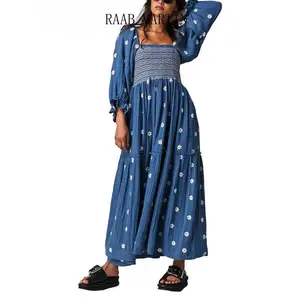 Women'sFloralEmbroideryFrillShirredFlounceSleeveDress,FashionALineDressforDailyHolidayVacationWear,LadiesDressforAllSeasons,DressesforWomen,SpringDress,VacationDresses,Womenswear,SummerClothesWomen,BohoClothesWomen
