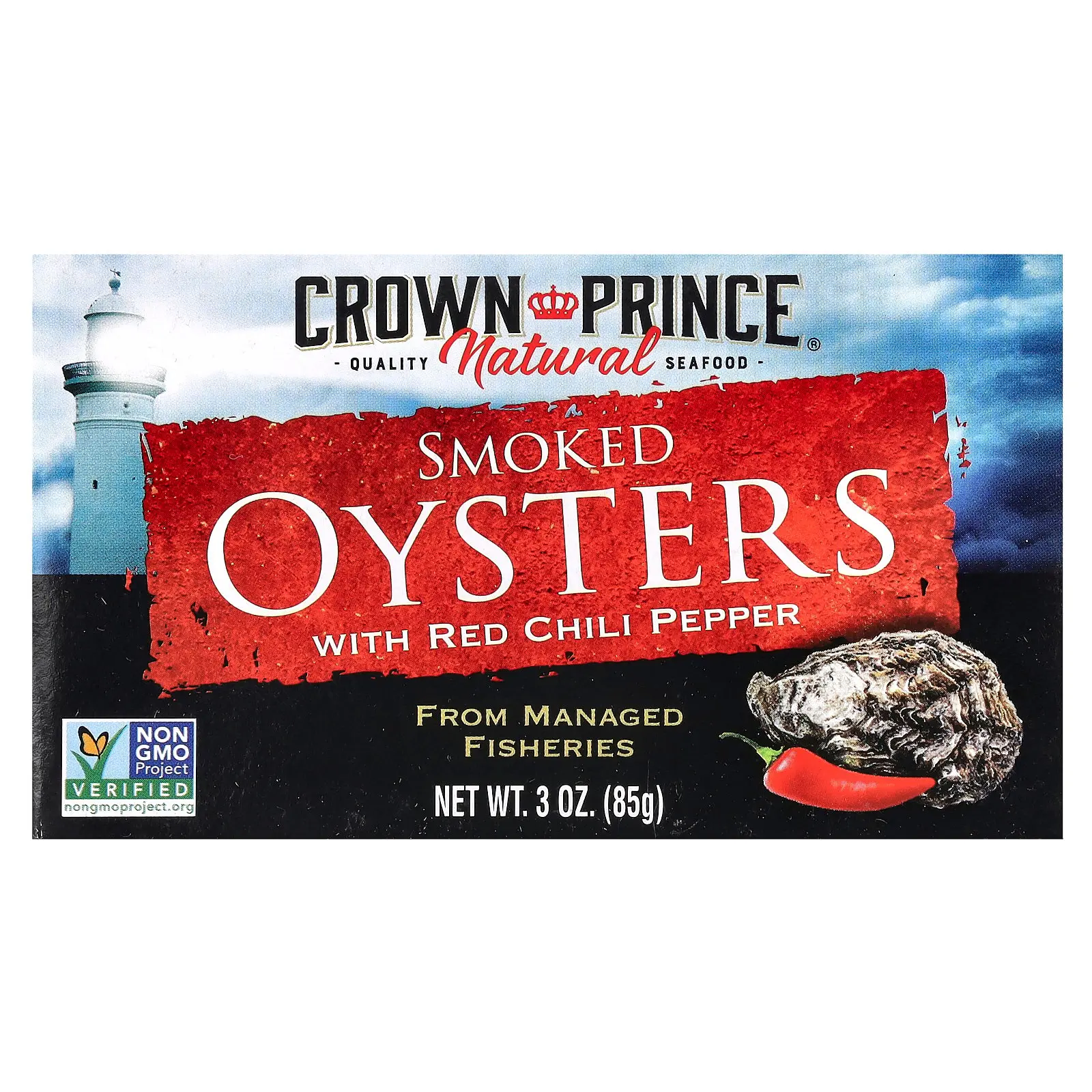 Crown Prince Natural Smoked Oysters with Red Chili Pepper, 3 oz (85 g)