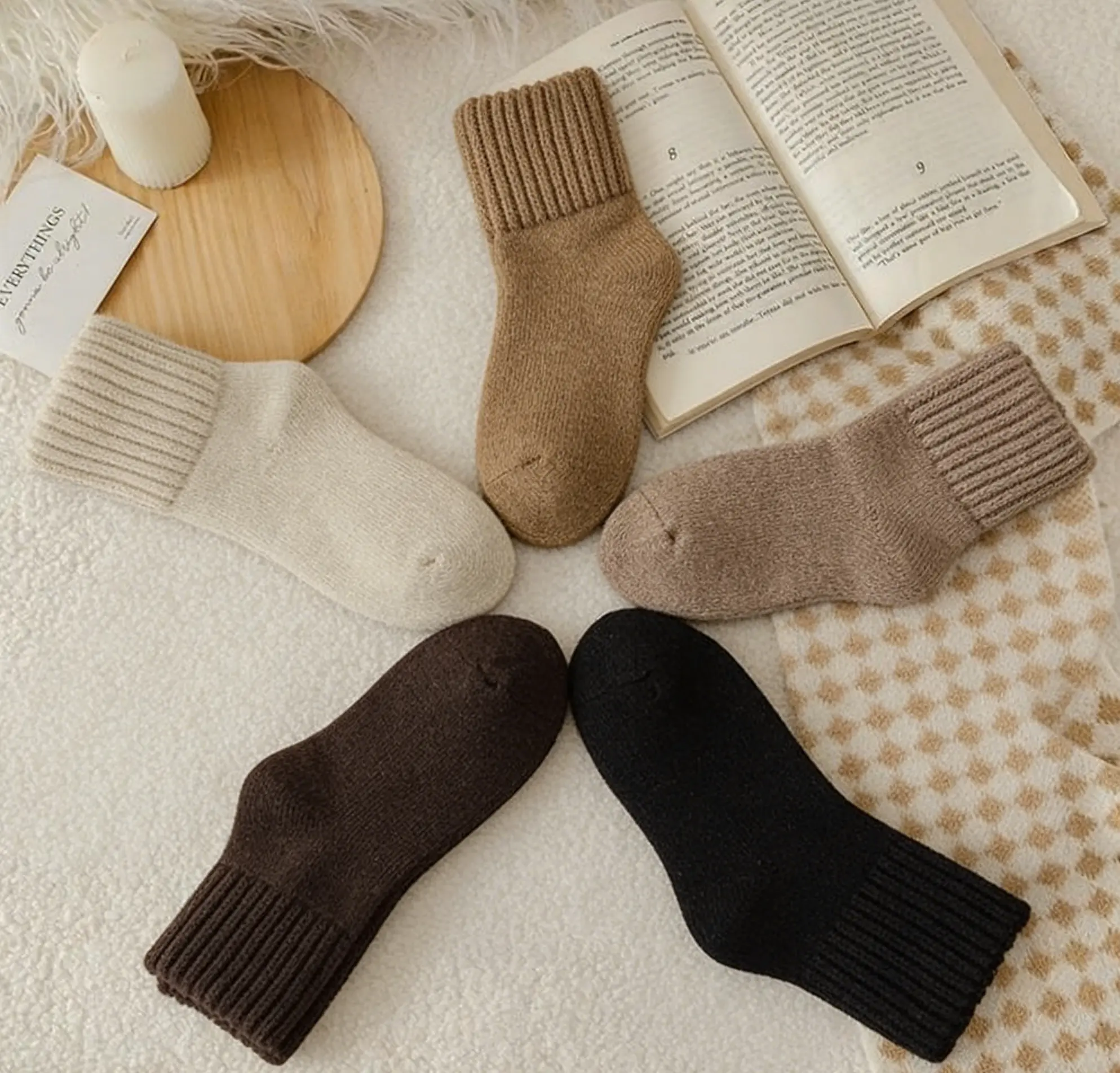 5-Pair Women's Mid-Calf Socks, Warm Casual, Better Than Most Competitors, Fall Winter Wear,C