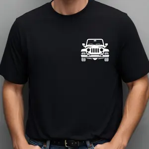 Men's short sleeved T-shirt Jeep Front View Solid color creative printed short sleeved top multicolored fashion men's wear