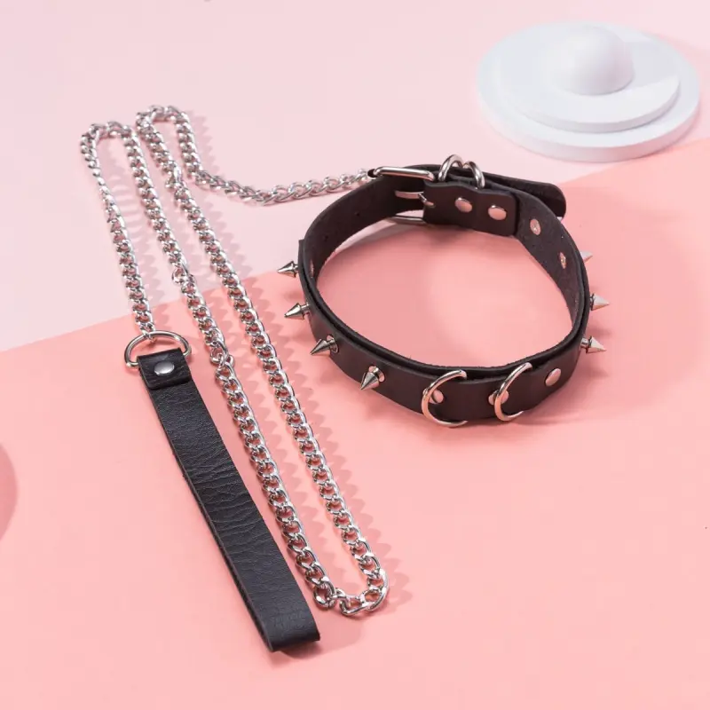 Rivet Collar & Leash Chain Set, Leash Included, Stylish Pet Accessories for Dogs & Cats, Durable Design for Daily Use, Perfect Gift Idea