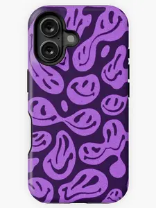 Purple Psychedelic Melted Smiley Face Pattern iP Case, Cute Phone Case, Gift for Women, Mom, Sister, Friend, Him/ Her, Birthday - iP Xr, 11, 12, 13, 14, 15, 16, 17, S21, 22, 23, 24, 25 - Tough Case, MagSafe, Phone Case