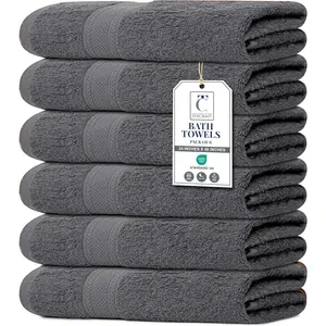 Medium Size Bath Towels Set of 6 – 100% Cotton Terry – 24" x 48" – Quick Dry, Soft & Highly Absorbent – Grey Towels for Bathroom, Gym, Spa, Pool & Daily Use