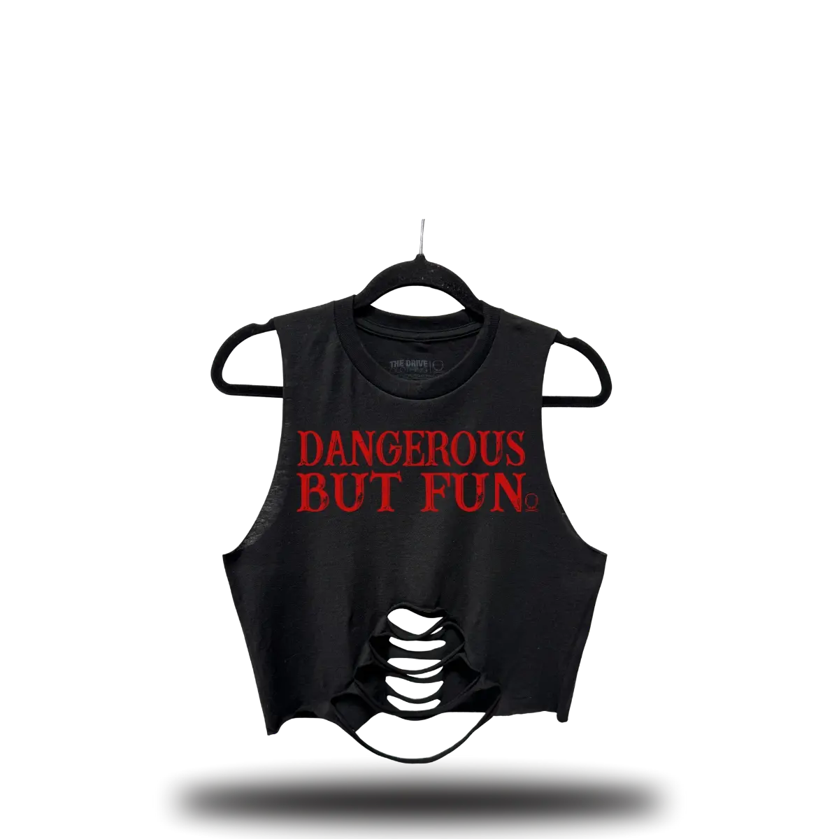 TheDriveClothing Dangerous But Fun Road Rash Mid Spine Crop Top – Women’s Y2K Streetwear Graphic Crop Tank, Red Print Grunge Biker Fashion Top, Festival Outfit, Edgy Gym Summer Apparel