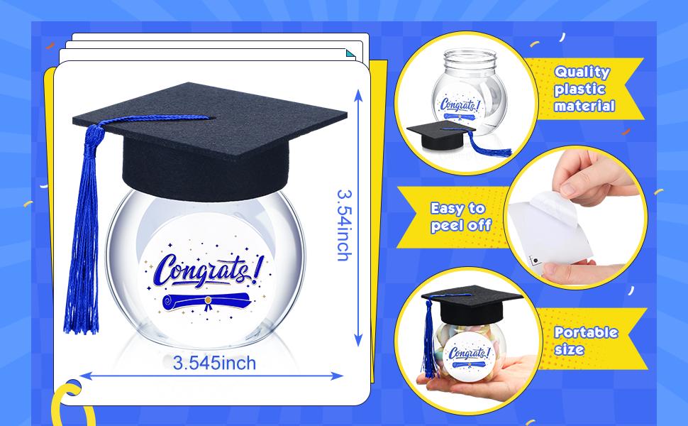 12/24 Pcs Class of 2026 Graduation Cap Candy Jars Set for Student- Multiple Colors, 8oz Graduation Party Decorations Gifts for School Party Guests