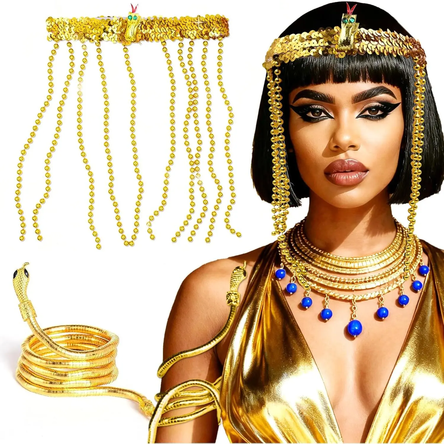 Egyptian Costume Accessories Golden Hair Clips Egyptian Headpiece Snake Arm Bracelets Halloween Costumes Cleopatra Party Decoration