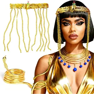 Egyptian Costume Accessories Golden Hair Clips Egyptian Headpiece Snake Arm Bracelets Halloween Costumes Cleopatra Party Decoration