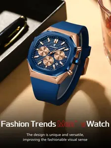 Men's Business Fashion Oval Dial Analog Quartz Watch, Fashion Watch with Silicone Strap for Party, Daily Decor, Trendy All-match & Exquisite Watch, Modern Fashionable Wristwatch for Birthday Gift with Box, Business Fashion Watches