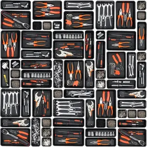 45 Pack Tool Box Organizer Tray Divider, Toolbox Desk Drawer Organizer,Garage Organization Storage  Rolling Tool Chest Cart Cabinet Workbench Workshop Small Parts Widget Tool Organizer Black