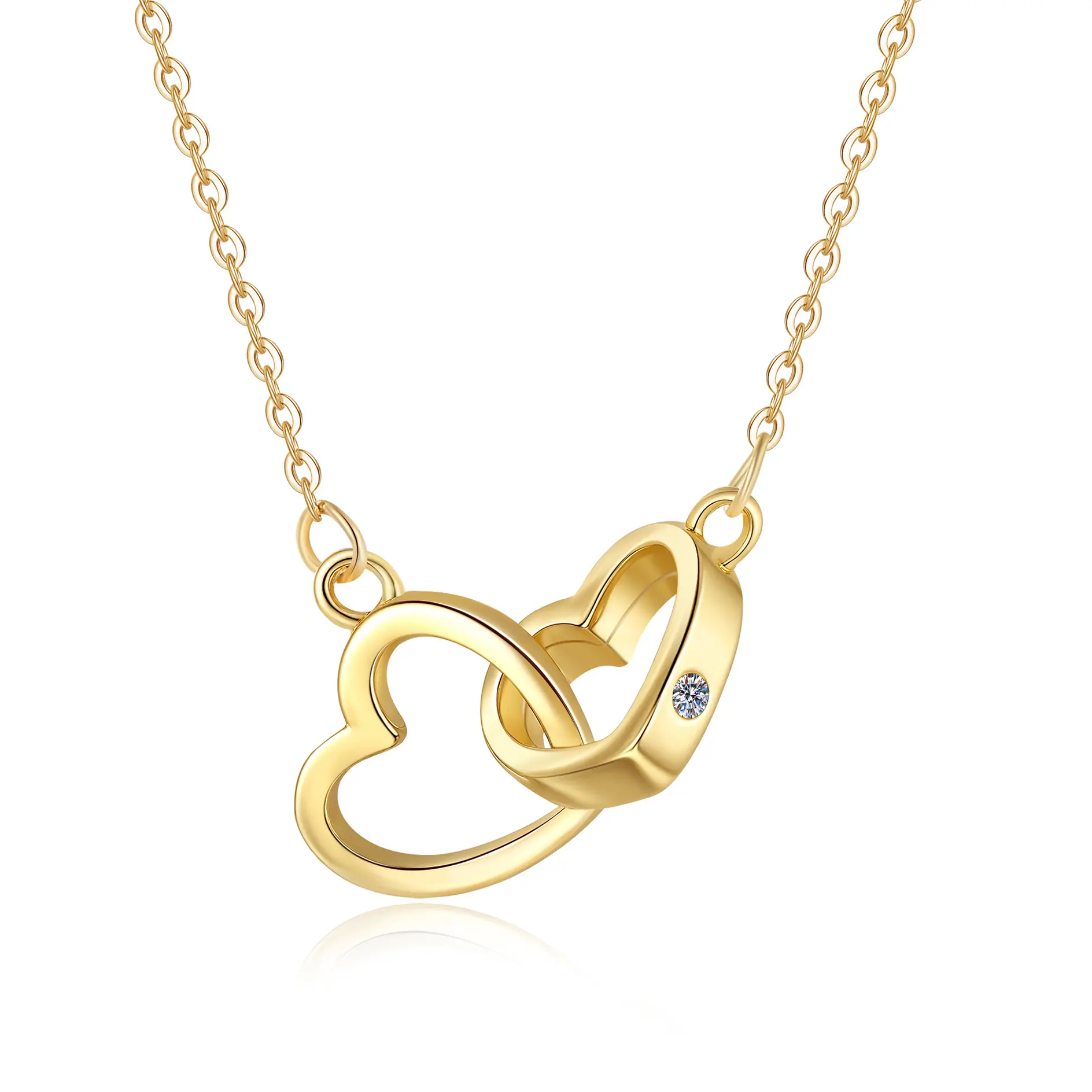 Gold Plated Double Heart Pendant Necklace for Women Sterling Silver Fashion CZ Elegant Choker Interlocking Love Heart Necklace Trendy Dainty Jewelry Gifts for Girlfriends Wife Birthdays Mother's Day