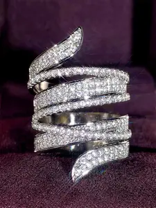 Elegant Rhinestone Decorated Cuff Ring, Cluster Ring, Exquisite Trendy Engagement Ring, Fashionable Jewelry for Women As Engagement Anniversary Party Jewelry Gift, Elegant Exaggerated Ring