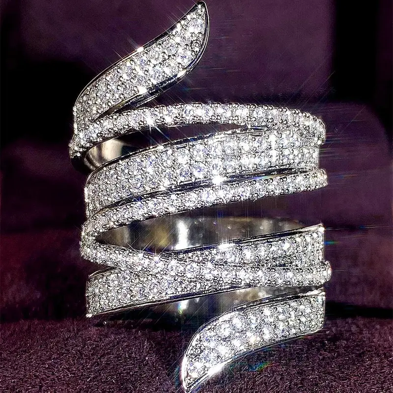 Elegant Rhinestone Decorated Cuff Ring, Cluster Ring, Statement Ring, Exquisite Trendy Engagement Ring, Fashionable Jewelry for Women As Engagement Anniversary Party Jewelry Gift, Elegant Exaggerated Ring, Beautiful Rings