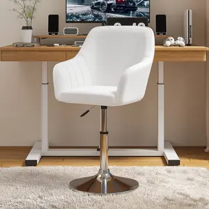 VECELO Vanity Accent Chair, Modern Desk Chairs Adjustment Height Swivel Chair Upholstered Metal Base Bar Stool for Makeup Living Room Bedroom,Dining Room