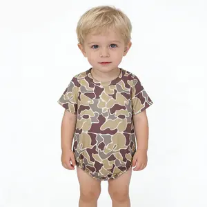Baby Boys Khaki Light Grey Camouflage Soft Stretchy Summer Boutique Short Sleeve Bubble Rompers