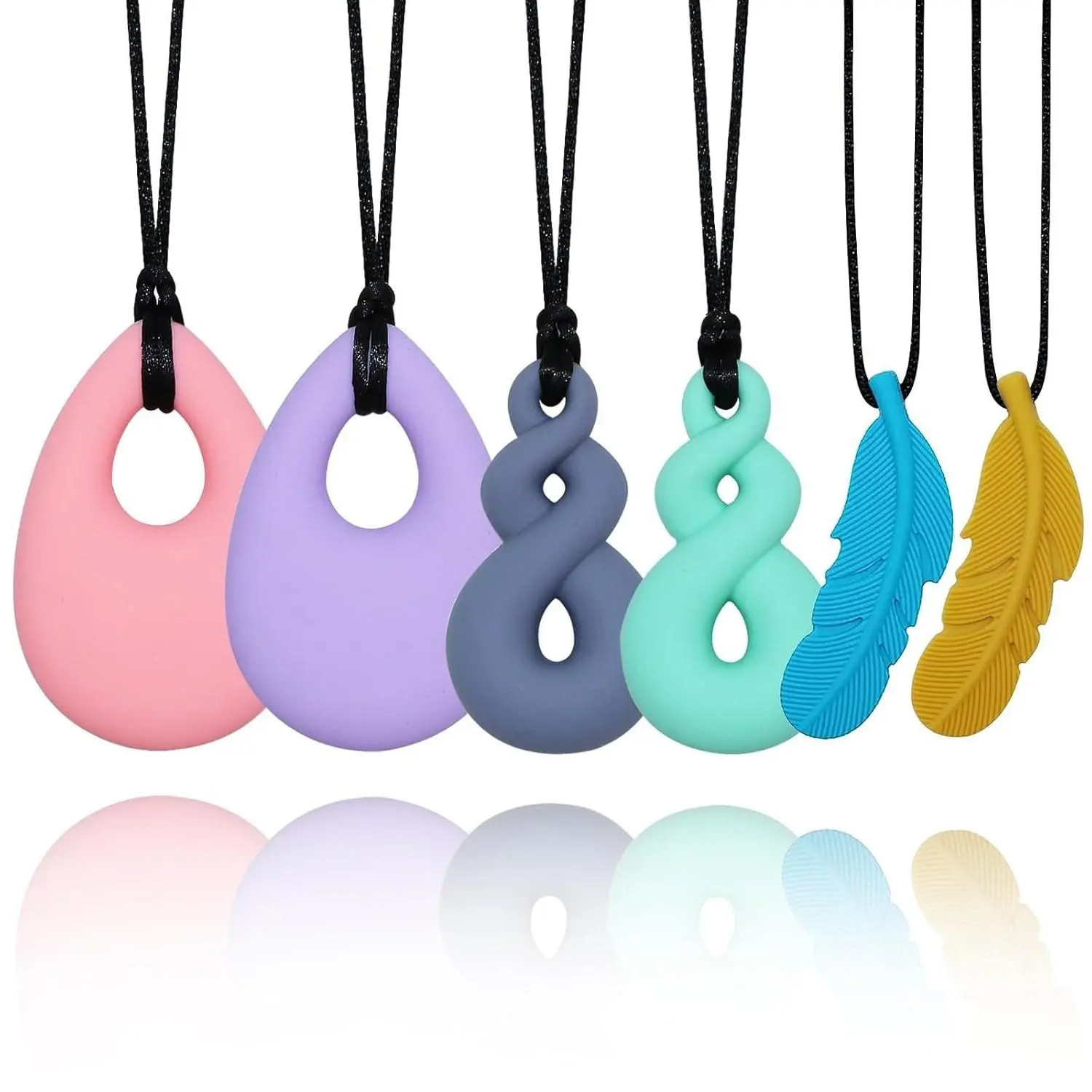 FNE52 Chew Necklaces for Sensory Kids Boys Girls and Adults, 6 Pack Silicone Sensory Chewy Necklace Mouth Fidgets Chewing Necklace for Kids Adults with Autism Anxiety ADHD, BPA Free