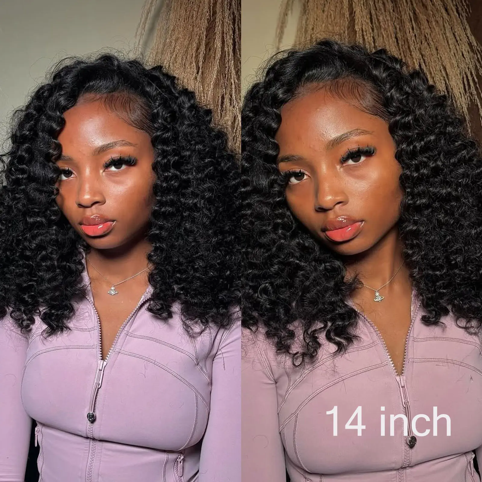Human Hair Bob Wig Deep Wave Lace Front Curly 220% Density 14 Inch Amazon.com : 14 Inch Short Bob Wig Human Hair Water Wave  main image 3
