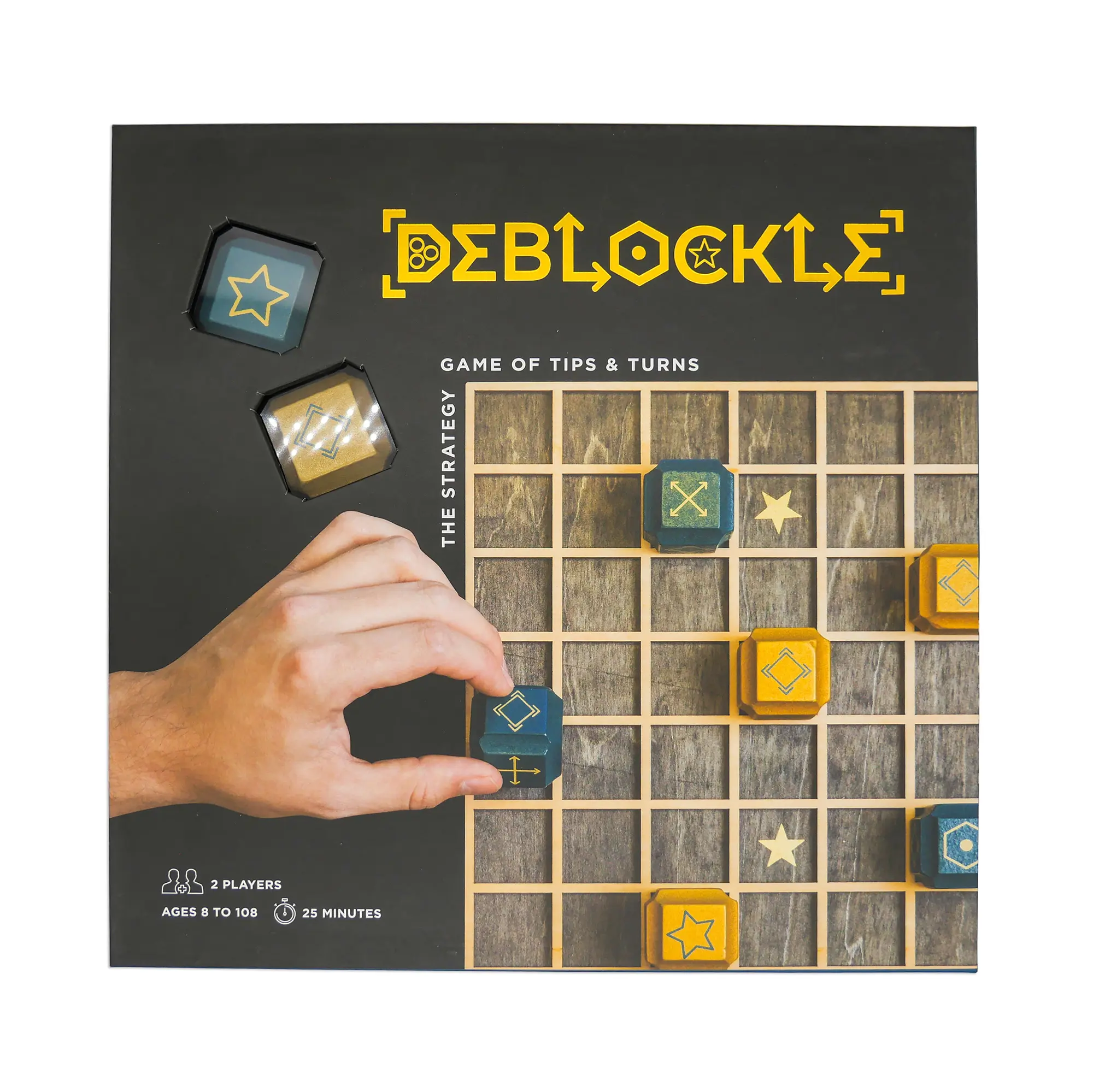 Project Genius: Deblockle- The Game of Tips and Turns, 2 Player Strategy Game, Game for Families and Adults, Ages 8+, Solid Wood Based Board and Blocks