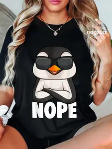 100% Cotton Unisex Penguin Nope Girl Boys Women T-Shirt Funny Penguin Apparel Gift Ideas Casual Top