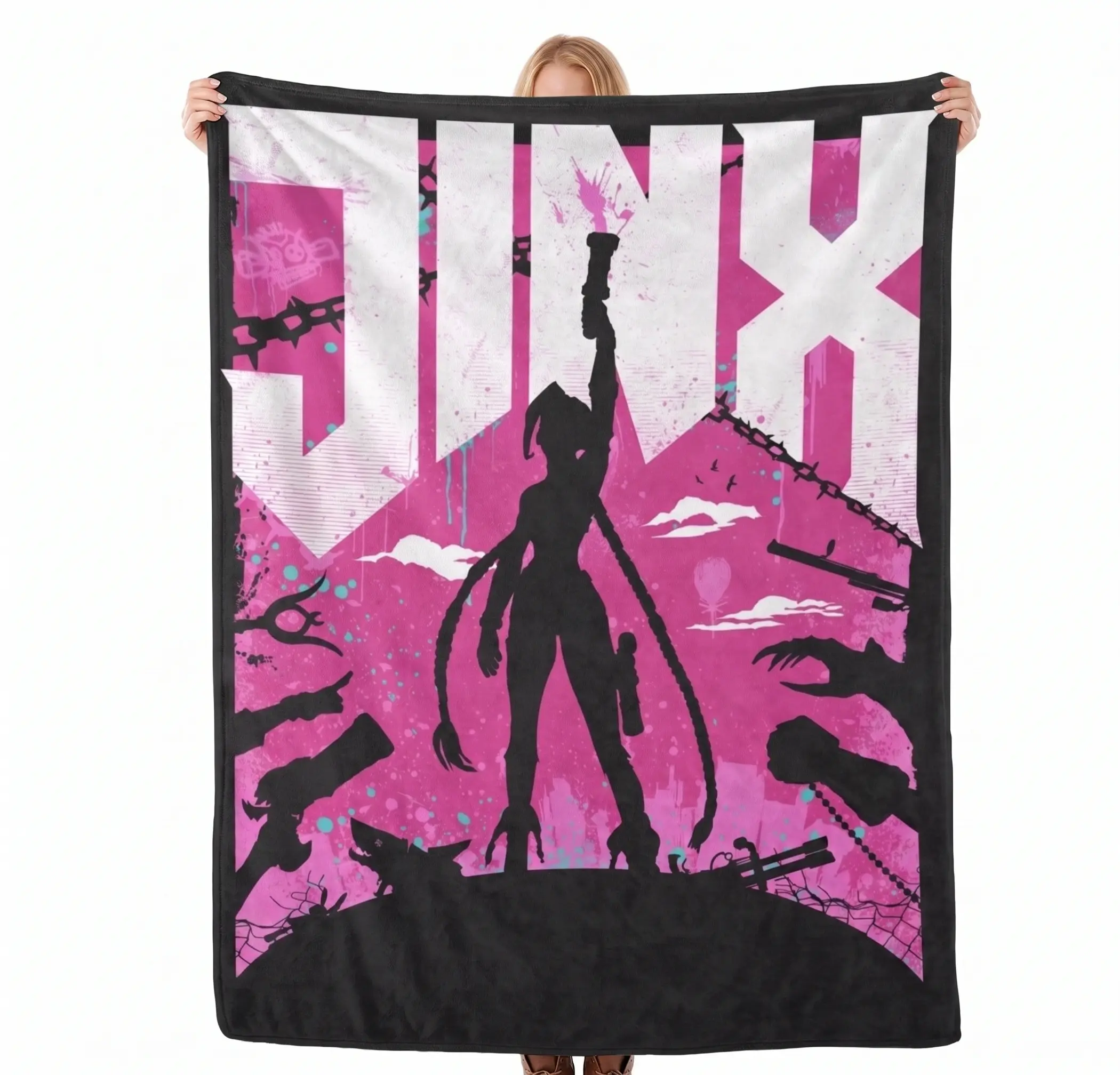 Pink Grunge Rebel Silhouette Throw Blanket | Urban Graffiti Street Art Decor for Gaming Bedrooms & Teen Dorms | Bold Edgy Gift for Alt Style & Street Art Lovers