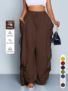 Women's Casual Solid Color High Waist Wide Leg Pants, Loose-Fitting Long Pants with Drawstring and Pockets, All Seasons Fashion for Daily Wear