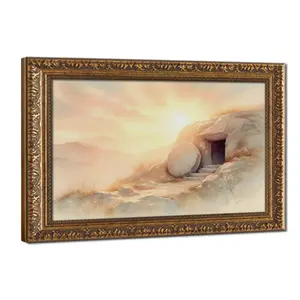 Empty Tomb Easter Morning Painting Wall Art Poster, He Is Risen Christian Jesus Resurrection Poster, Easter Picture Bible Verse Decor for Living Room Bedroom Church Prayer Room