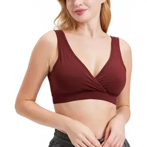 Women's Bamboo Viscose Nursing Sleep Bra, Ultra Soft Crossover Wire-Free Lounge Maternity Bralette