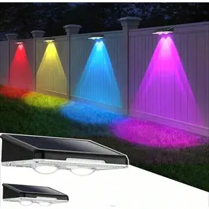 2/4PCS outdoor solar fence lights, 7 fixed colors and color changing IP65 waterproof solar lights, used for backyard/yard/fence/wall, deck, steps, porch railing/swimming pool