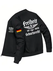 German Flag Eagle Pattern Men's Jacket, Zipper Baseball Coat, Polyester Fiber Casual Formal Wear, Durable Fabric, Men's Fashion Outerwear