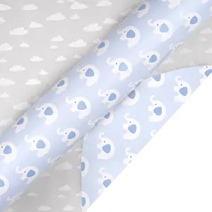 Reversible Blue Baby Shower Wrapping Paper Roll, Blue Elephant and Clouds, for Baby Shower, Boy's 1st Birthday, Newborn Party, Mini Roll, 43.2cm X 1000cm