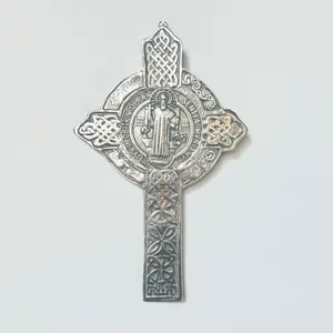 St. Benedict Cross Wall Art - Unique Design for Home Decor, Silver Tone, Religious Wall Decoration
