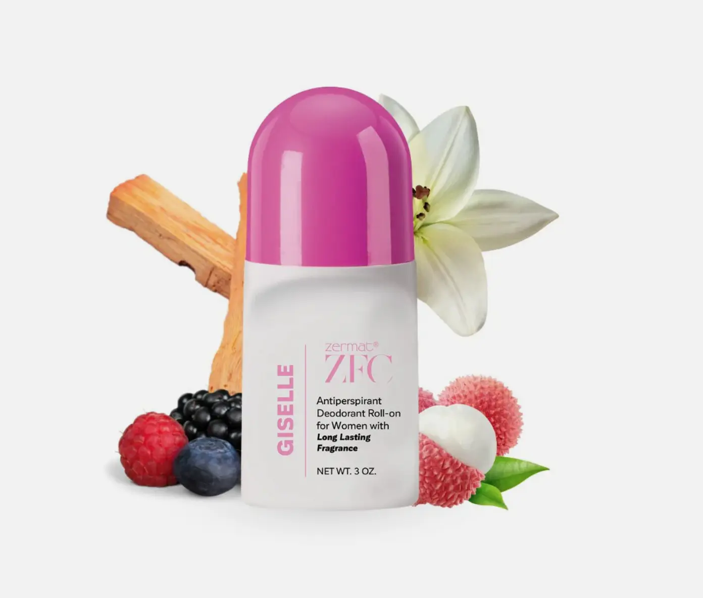 Zermat Giselle Female Antiperspirant Deodorant Roll-On (2 Pack, 3 oz Each) - 24-Hour Underarm Protection, Gentle for Sensitive Skin, Lychee-Peony-Sandalwood Scent Daily Fragrance, Body Care, Odor-Fighting, Musk Blend, Roll-On Type, Biguanide Active, 3Oz,