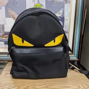Pre-owned FENDI Monster Backpack Black Parachute Wool Material Large Size Trendy Luxury Bag with Iconic Eyes Design