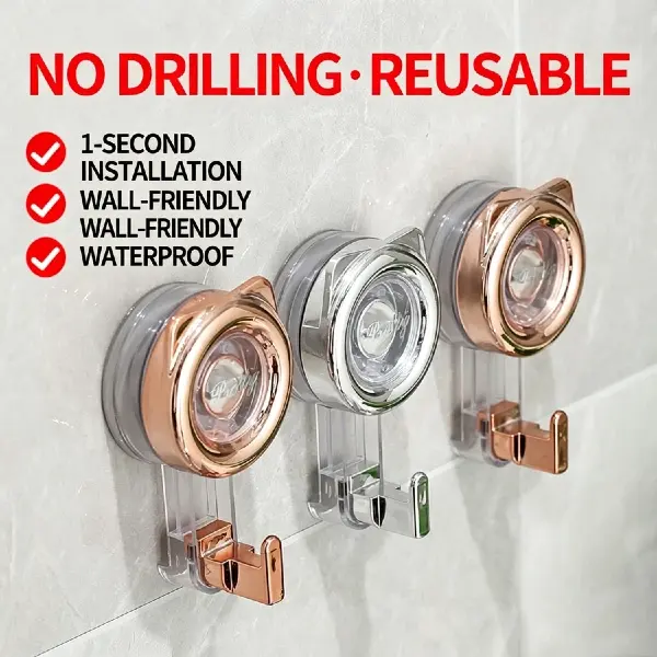 2 Counts Rotate Vacuum Suction Cup Hooks, Heavy Duty Suction Cups 20lb,Removable Reusable.No Drill Hook for Glass Door for Holiday Decoration Mirror, Windows, Tile, Robe, Bathroom Suction Hook hooks that stick Organiser Hanger(Gold&Silver)